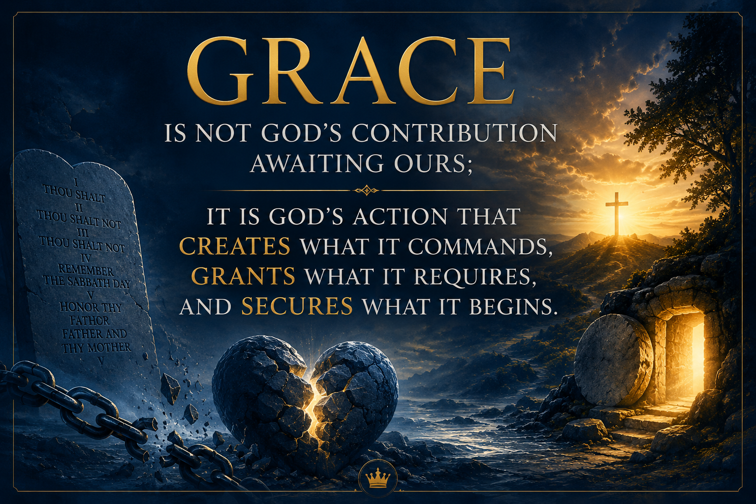 Grace is not God’s contribution awaiting ours; it is God’s action that creates what it commands, grants what it requires, and secures what it begins.